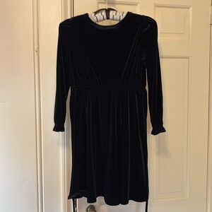 Girls black velvet dress size 14-16 with ruffle at wrist and tie back